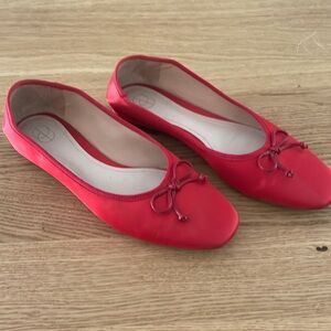 Porte & Paire - Bow-embellished Satin Ballet Flats - Red